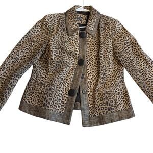 Anthracite Leopard Print Button Jacket 100% Cotton Lined Blazer Sz 14